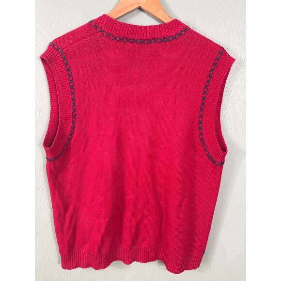 Jantzen Classics Ugly Sweater Vest Women Size Large Red Hearts Christmas Holiday - Picture 2 of 9